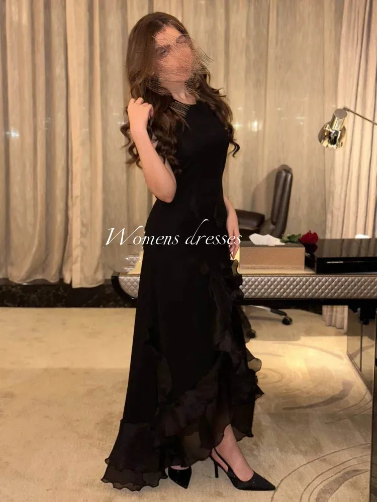 Black Evening Dresses Straight Long Dresses Sleeveless Prom Dresses 2024 Luxury Wave Point Cocktail Prom Gown فساتين الحفلات