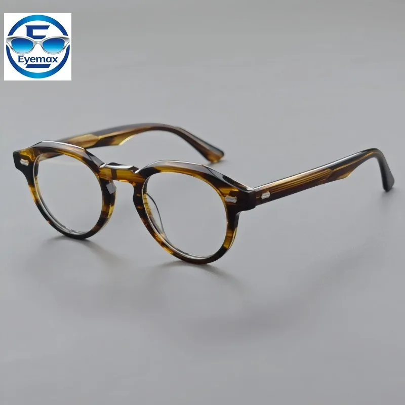 Vintage Round Acetate Eyeglasses Frame Men Women Tortoise Shell Optical Glasses Fashion Myopia Prescription Eyewear 47‑23‑145