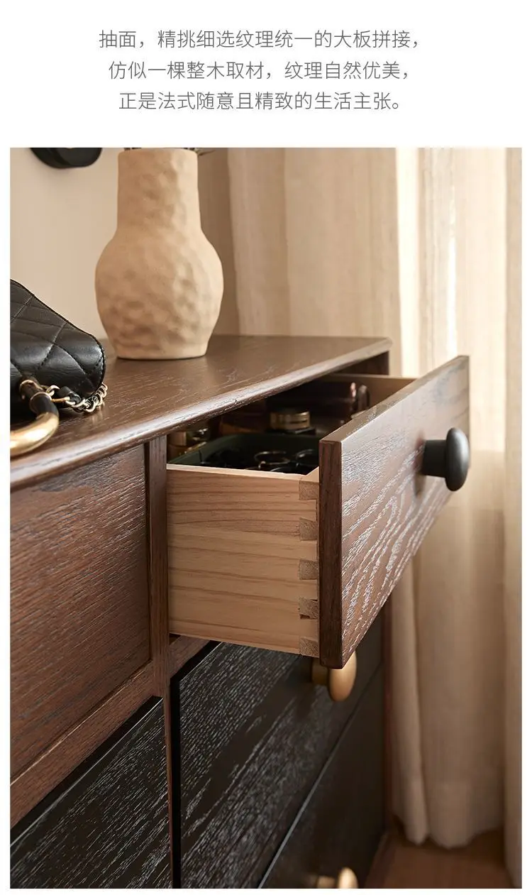 خزانة تخزين كلاسيكية لغرفة النوم وغرفة المعيشة من الخشب الصلب بستة صناديق