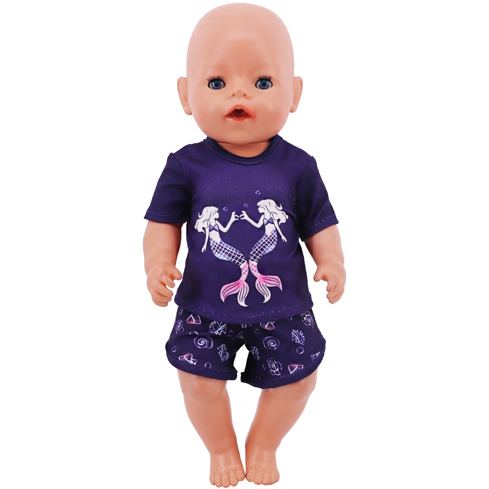 Unicórnio bonito e animal impressão t-shirt e shorts, roupas de boneca americana, nossa geração acessórios, 43cm, 18in, itens do bebê