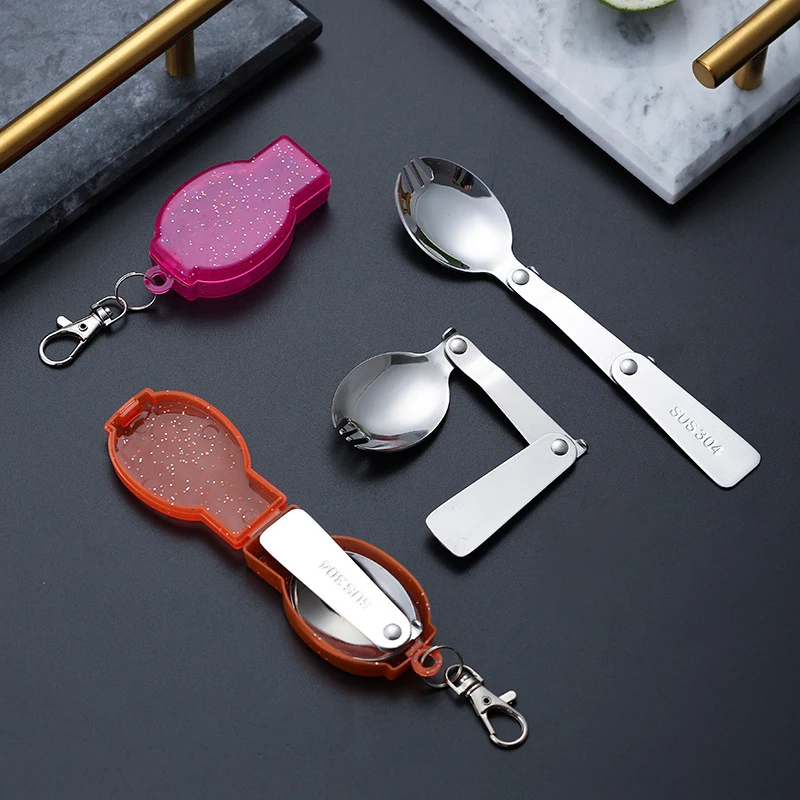 304 Stainless Steel Folding Spoon Outdoor Portable Three Fold Spoon Fork Travel Folding Spoon Portable Travel Tableware Kitchen