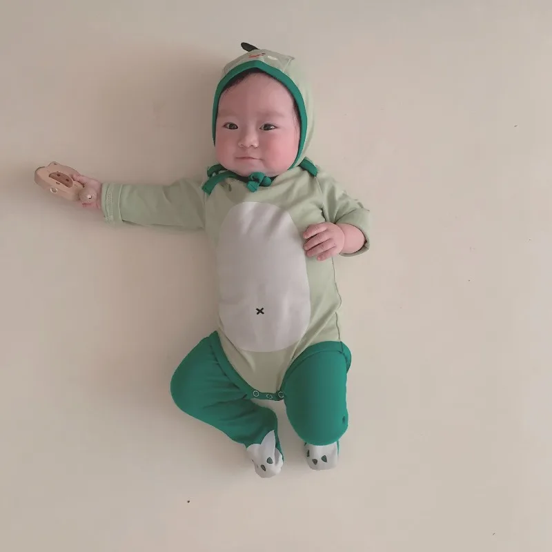 恐竜ロンパース-3-点セット春と秋の新しいファッションかわいいカジュアル快適なソフトロンパーススーツ