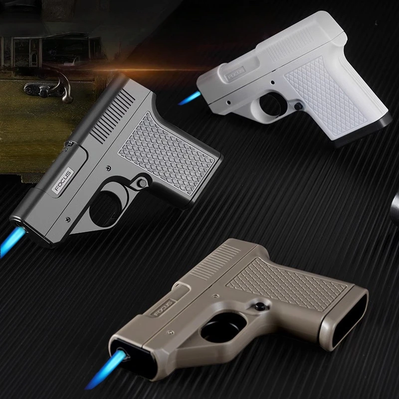 

2026 Clip Gun Type Butane Gas Lighter Windproof Jet Blue Flame Cigarette Holder Three Capacity Men's Gift (No Gas)