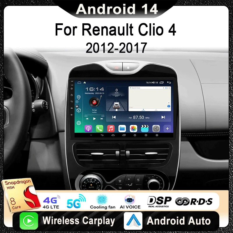

Android 14 For Renault Clio 4 2012-2019 Car Radio Multimedia Video Player Stereo GPS Navigation wireless Carplay DSP 5G WIFI