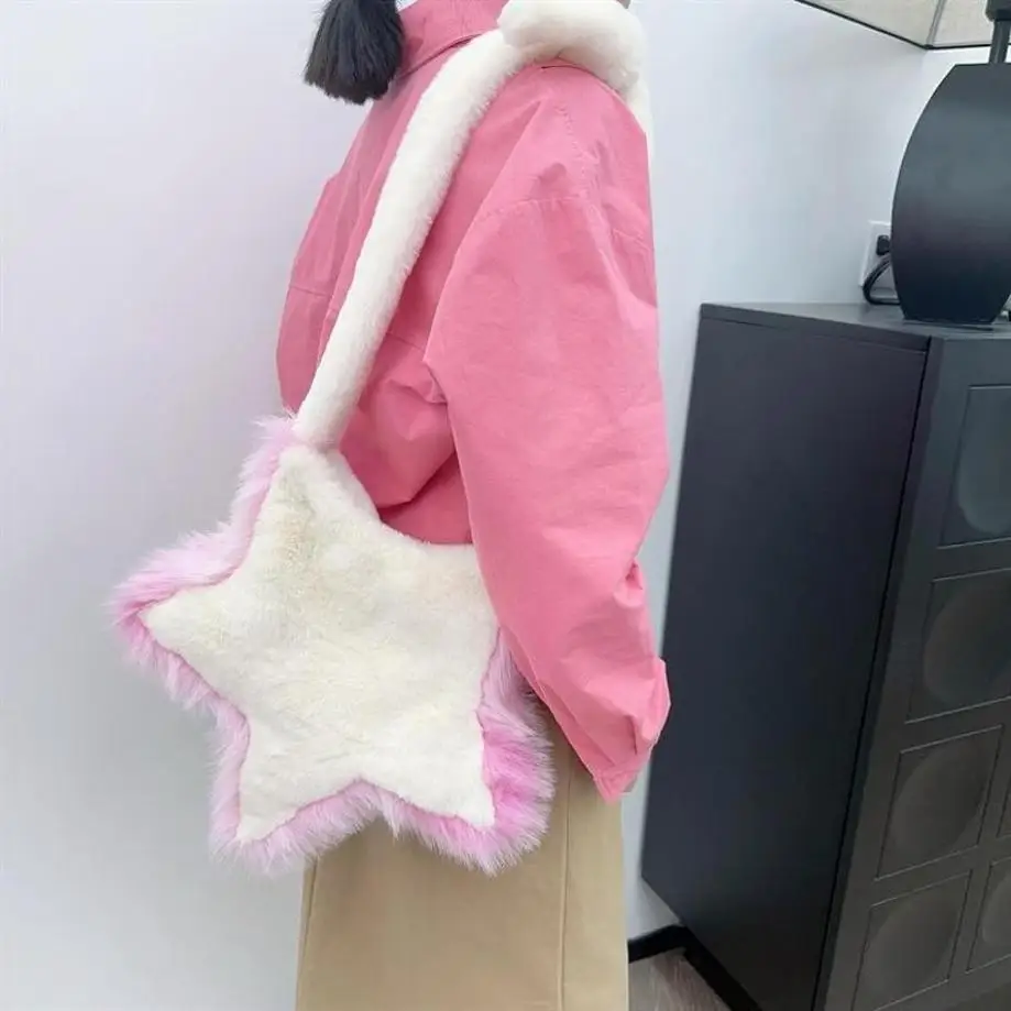 1 Pcs Tas Plush Baru Bentuk Bintang Lima Tas Plush Musim Gugur Dan Musim Dingin Gaya Manis Keren Gadis Niche Tas Selempang Kasual