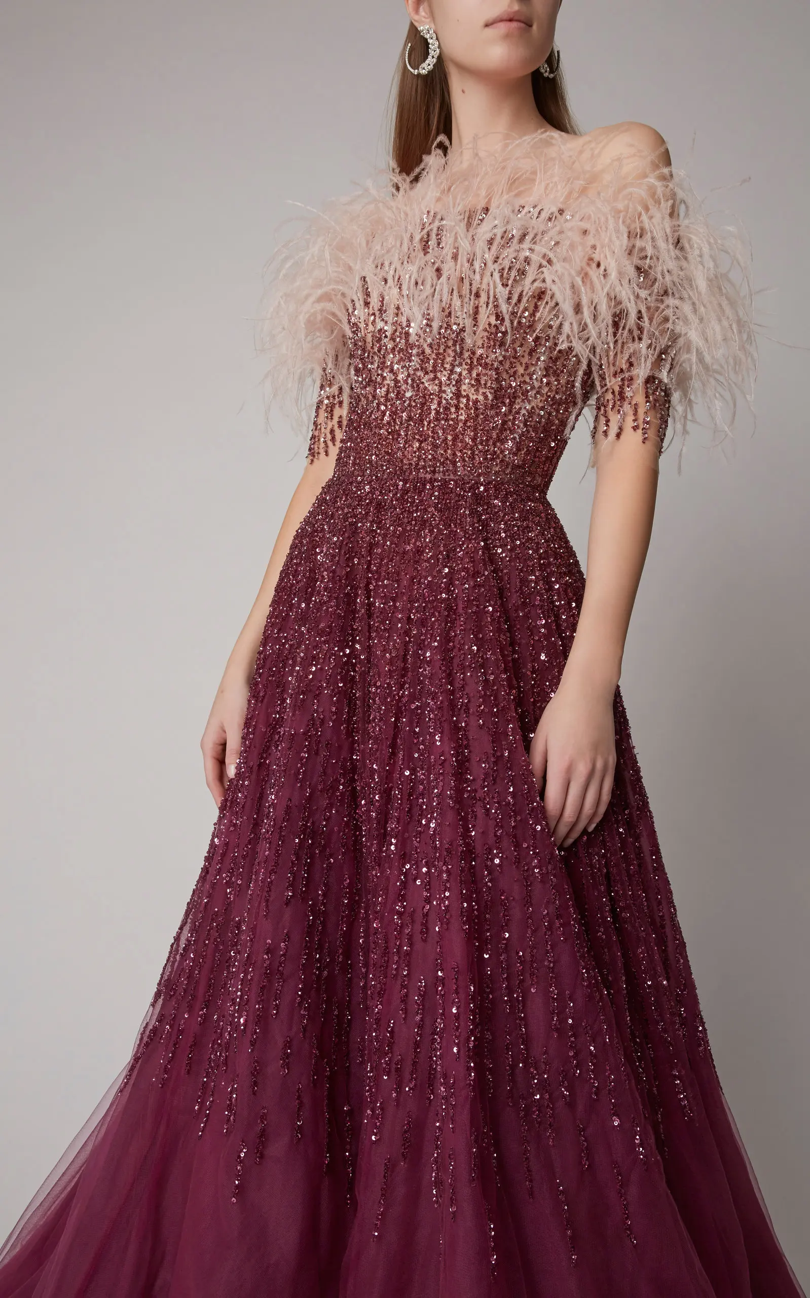 L397 Hot Sale off the Shoulder Dark Red Beaded Feathers A-line فساتين السهرة vestidos de fiesta  فساتين سهره evening dresses