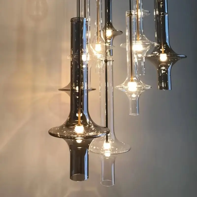 

Luxury Glass Tube Pendant Light Nordic Modern Minimalist Long LED Chandelier Dining Bedroom Kitchen Bedside Living Room Lamp