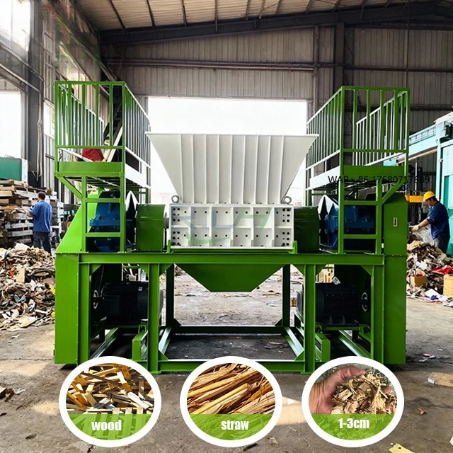 RICHI Powerful Double Shaft Wood Shredder for Wood Pallets Logs Branches Stump Waste Recycling Shredder Machine