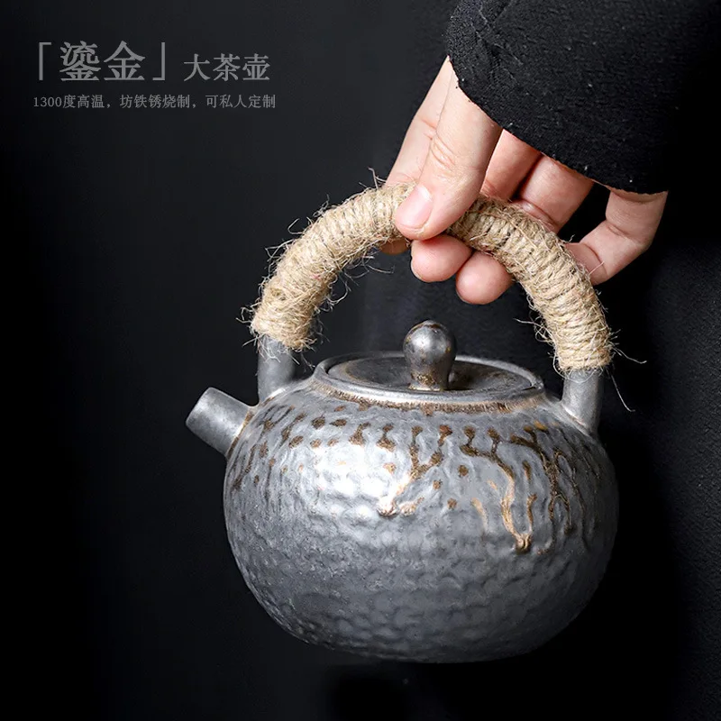 

Jianying Japanese Style Teapot Large Capacity Teapot Vintage Loop-Handled Teapot Ceramic Big Pot Distressed Gilding Teapot
