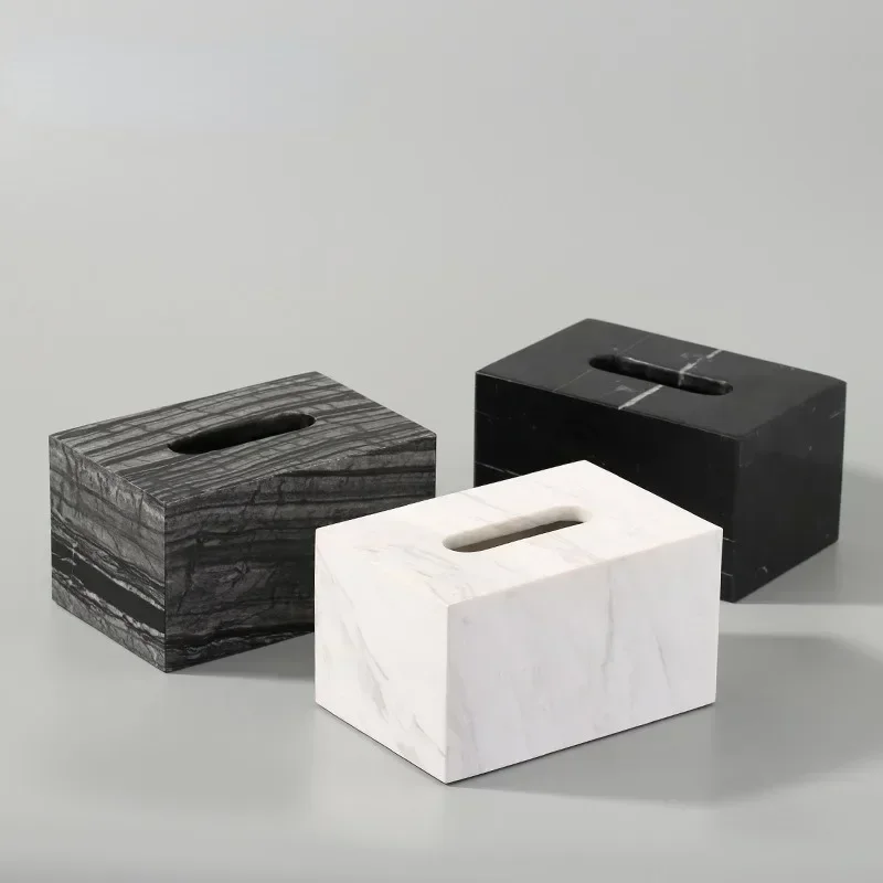 Nordic Natural Marble Tissue Box Square Rectangle Creative Black White Paper Drawer Paper Box Home Hotel Model Room Ornaments