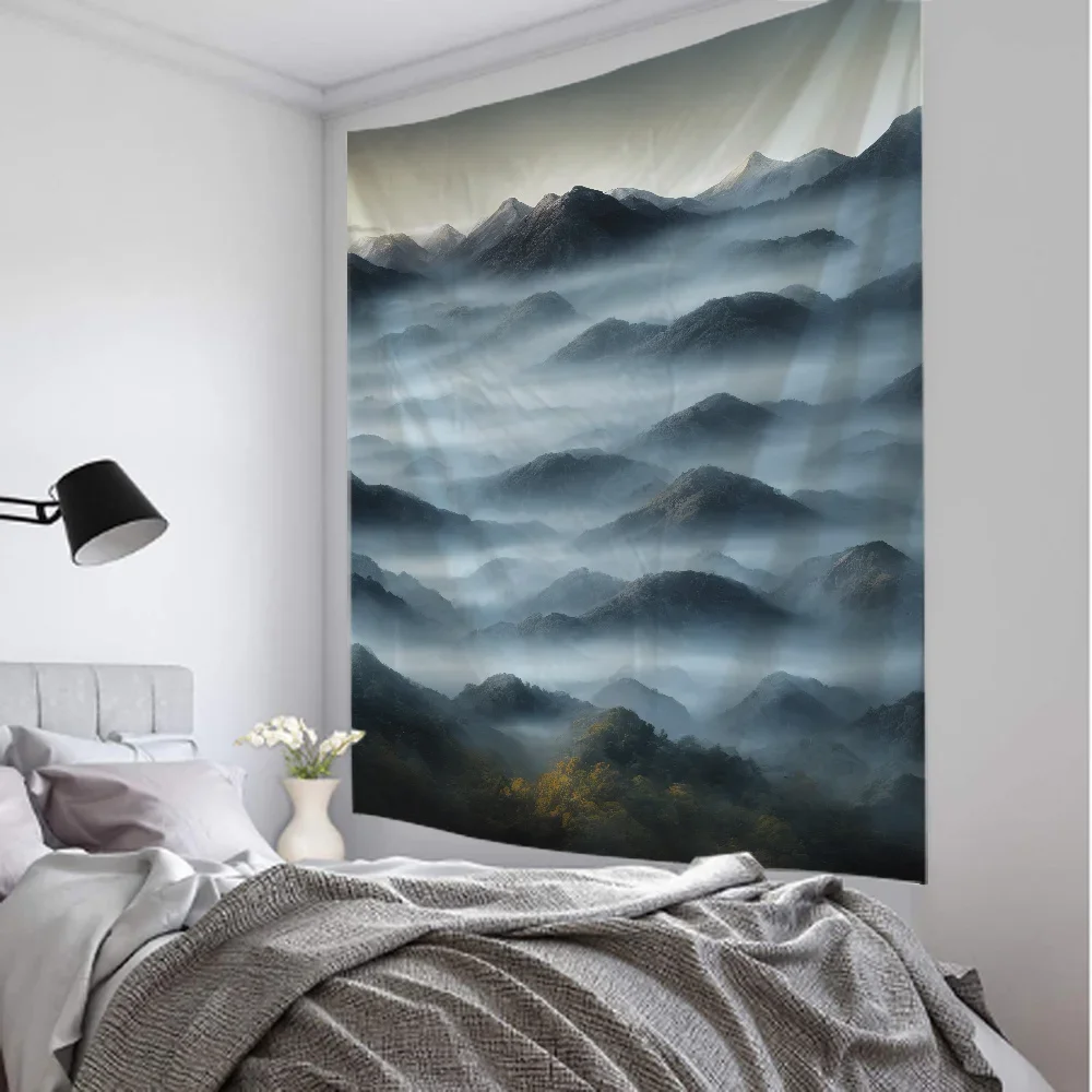 Mist Forest Background Tapestry Room Decoration Natural Landscape Wall Background Cloth Living Room Home Decoration Wall Hanging