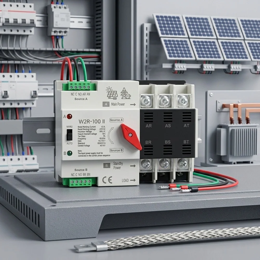 110V 3P 63A Automatic Transfer Switch For Solar System Generator Backup Dual Power ATS= Manual Override Fast Switching Parts
