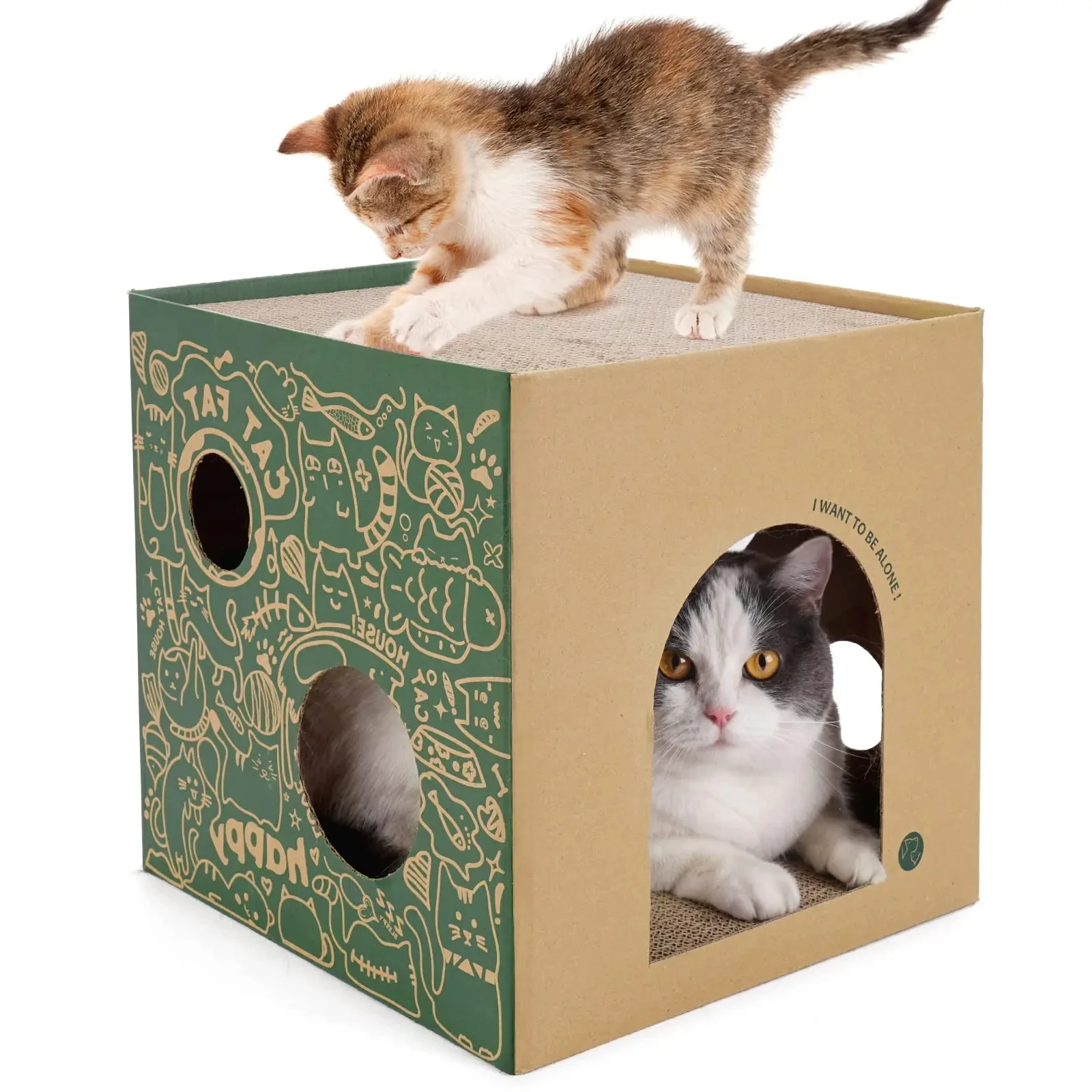 Cat House Scratcher Board Cardboard Double Layer Corrugated Paper Wear-resisting Cat Condo Folding Pets House with Scratch Pads