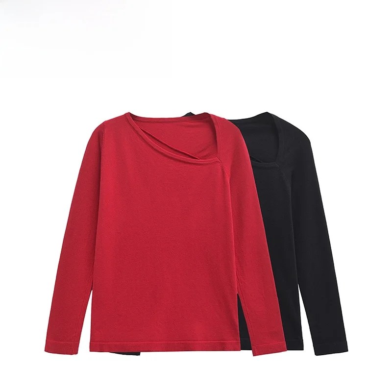 

ZAB Autumn New Faionable Silk And Wool Blend Thin Knitted Sweater Women's Street Sle Long Sve Color Polyester