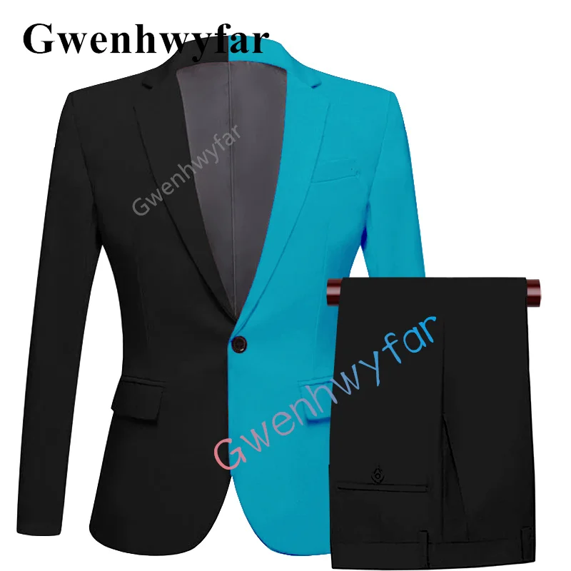 

Gwenhwyfar New Summer Lake Blue Wedding Groom Single Breasted Suit Casual Style Tuxedo Fashion 2 Piece Set