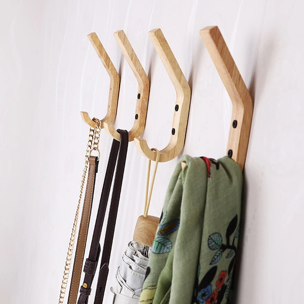 1pc Oak Wood Hook Coat Rack Hanger Wall Mounted Natural Wooden Organizer Vintage Home Decor Hat Bag Key Towel Mask Simple Modern