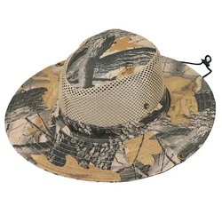 Men Women Summer Wide Brim Camouflage UV Sunscreen Cowboy Hat Foldable Sun Fisherman Breathable Mesh Sport Fishing Sun Cap W60