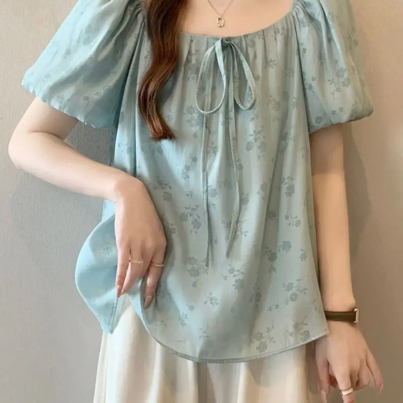 

Floral Chiffon Fashionable All-match Short Sleeved Shirt, Women's Spring and Summer Small Shirt, Doll Shirt, Printed Top