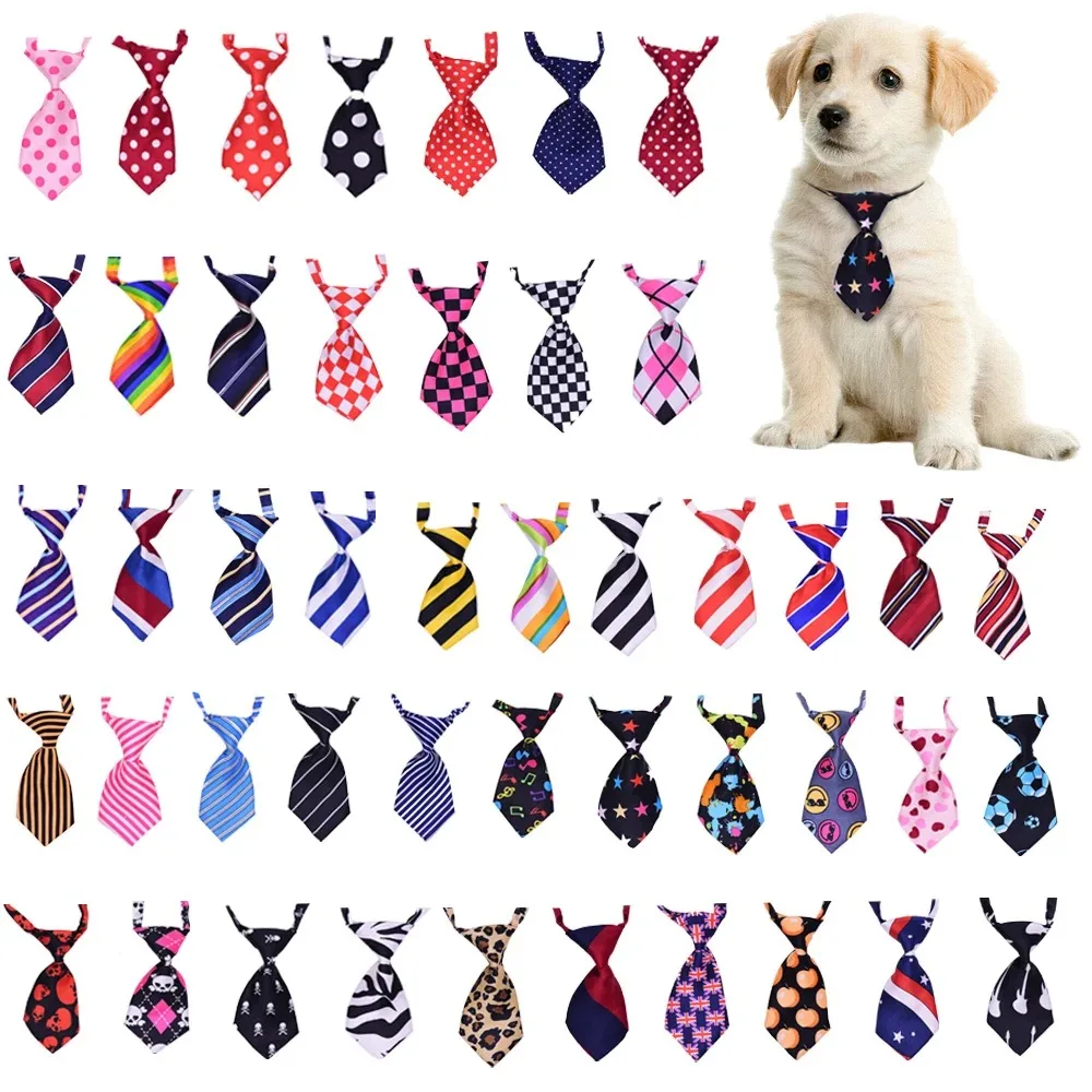 30/50/100PCS Wholesale Pet Necktie For Dogs Solid Color Printed Adjustable Puppy Bowtie Dog Bow Tie Pet Grooming Accessories