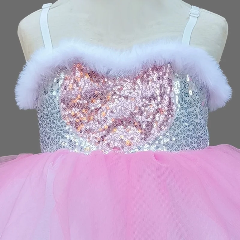 فستان رقص جديد مزين بالترتر وردي لامع زي رقص للفتيات احتفال بالمهرجان فستان رقص حديث أداء فستان ملون