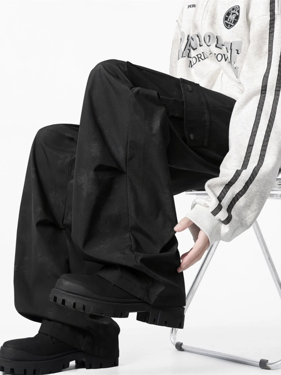 

American Dyed Work Pants Men's Spring Autumn Large ket Simple Loose Paratrooper Straight Leg Wide Leg Casual Trousers