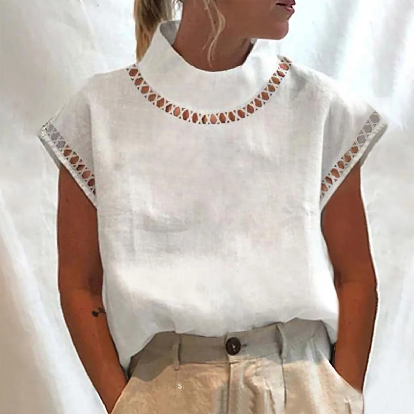 Women Summer Blouses 2023 Fashion Cotton Linen Blusas Lightweight White Shirt Casual Chic Tunic Tops Oversized Clothing