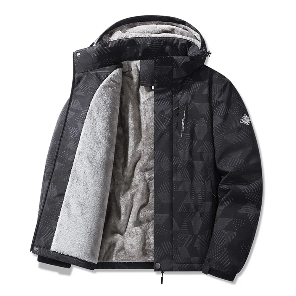 Winter Men's Fleece Camouflage Parkas Outdoor Thicken Warm Clothing Men Plush Printed Hooded Jackets Windproof Sports Parka Coat