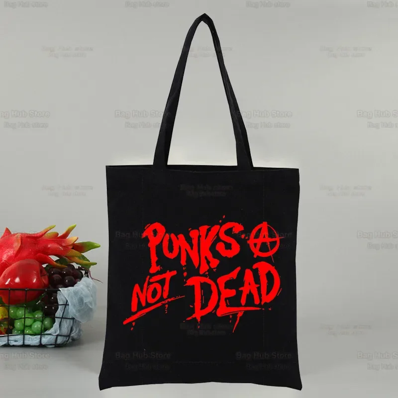 Punks Not Dead Rock canvas schoudertas Tote Bag met hoge capaciteit Esthetiek Boodschappentassen Katoenen handtassen Boekentas voor meisjes