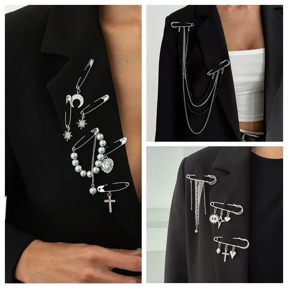 Punk Minimalist Style Tassel Chain Brooch Heart Hip-hop Pants Chain Pin Metal Irregular Trouser Fastener Pants Decoration