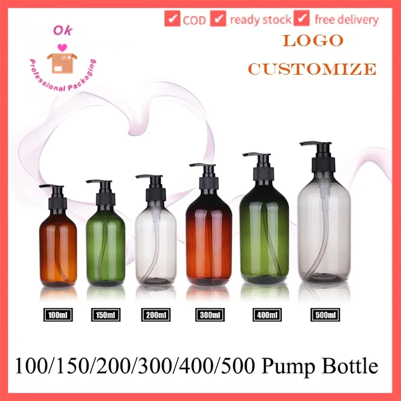 

10/20/50pcs PET bottles With Pump Lid 100ML 150ML 300ML Empty Plastic Boston Refillable Bottle Shampoo Container XD2803