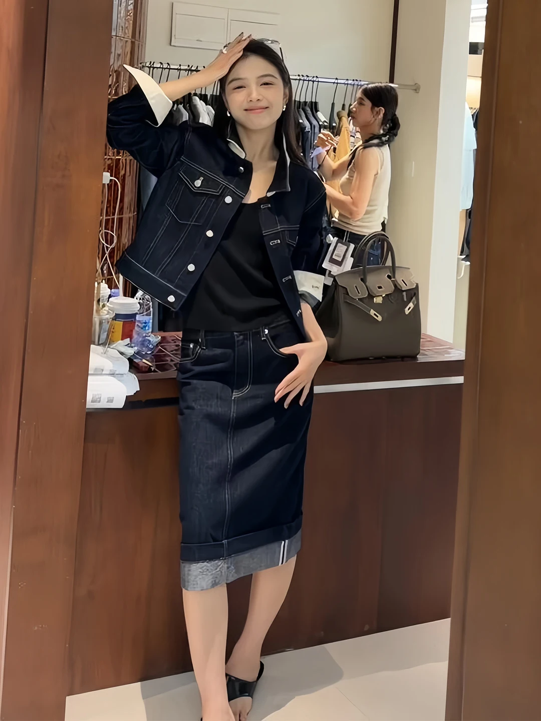 Retro Blue Denim Set Women's Autumn 2026 Casual Jacket Half Skirt Two-Piece Set High Waist Straight Leg Jeans Loose Fit Jacket