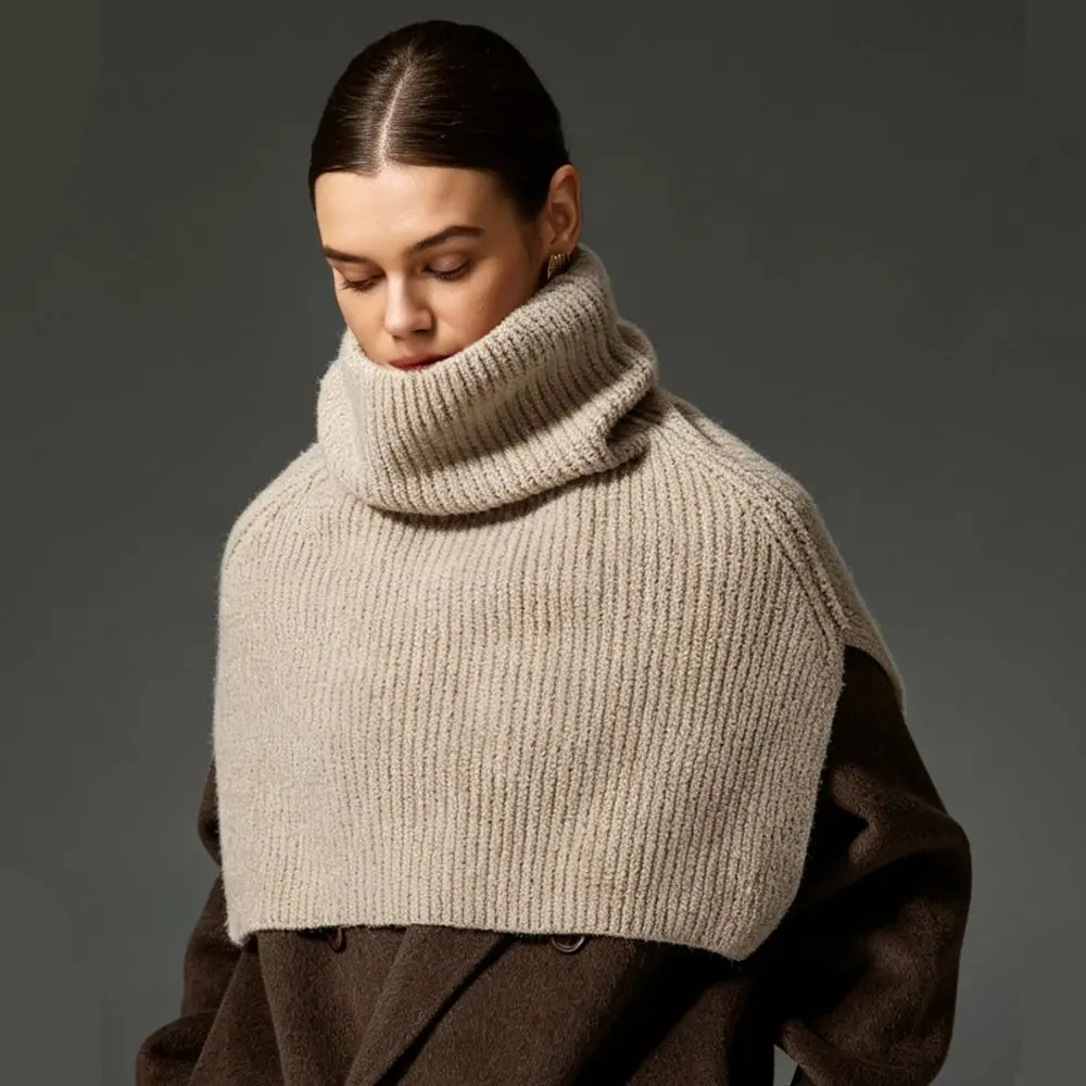 Einfacher Rollkragen-Strickpullover, warmer Damen-Umhang, dicker Damen-Winterschal, Studentenmodell – Detail 10