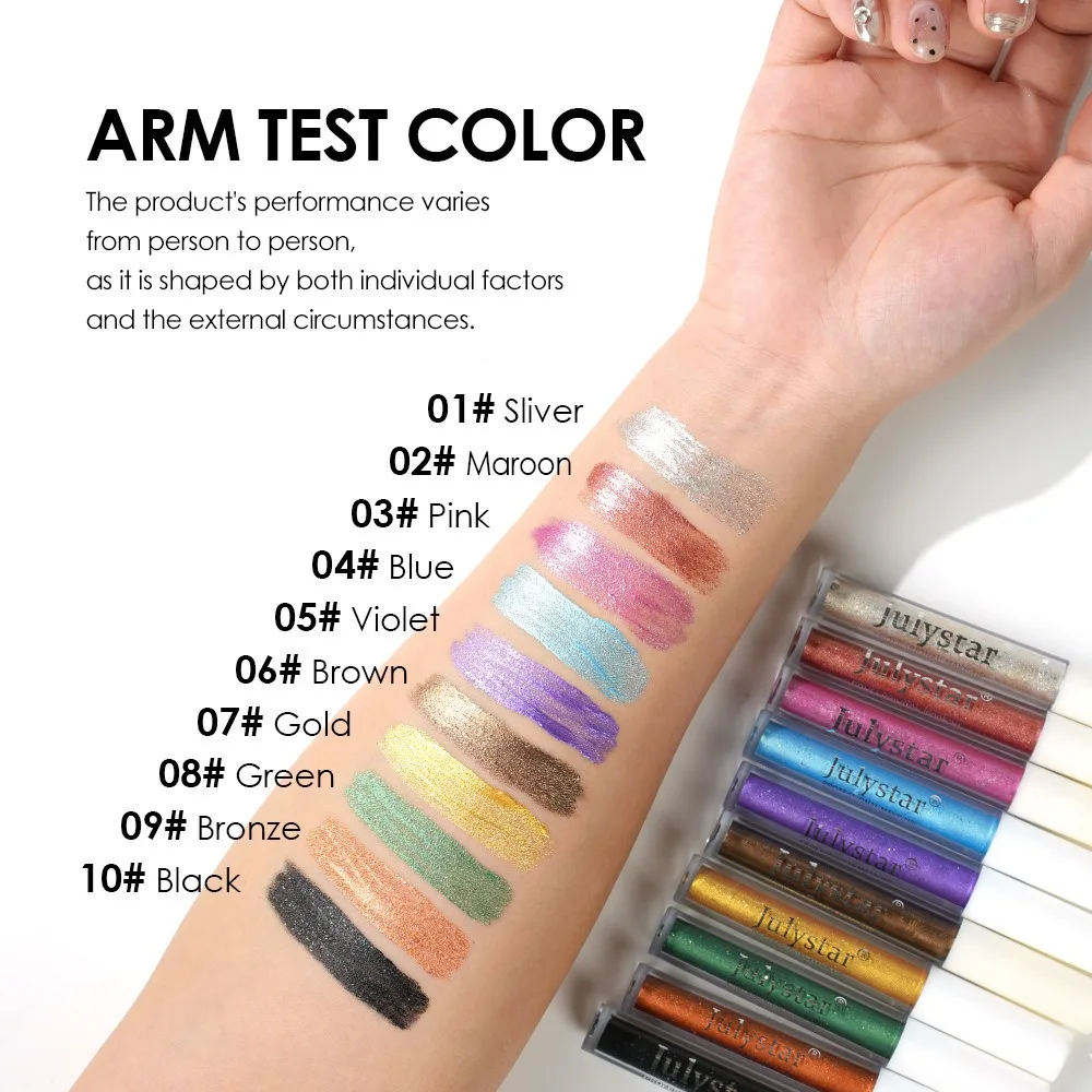 Ombretto metallico liquido a 10 colori, trucco glitterato ad alta lucentezza impermeabile a lunga durata, rosa scintillante per festival di feste