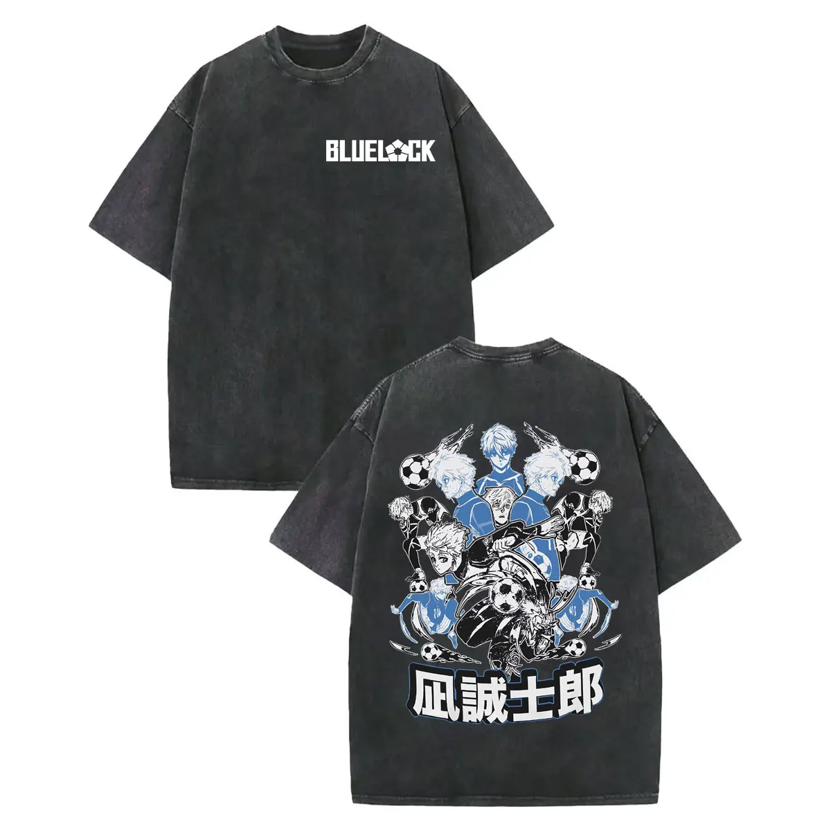 

Vintage Washed Blue Lock Anime T-shirts High Street Fashion Trend Short Sleeve T-shirt Men Women Clothing Casual Cotton T Shirts