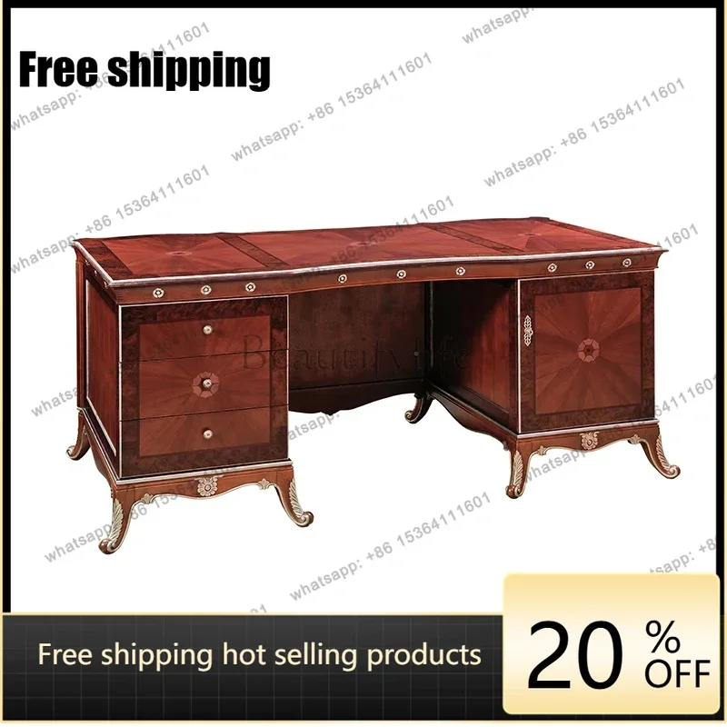 

zj. European Classical Solid Wood Carving Flower Dabantai Villa Large Apartment Veneer Parquet Office Bookcase Desk