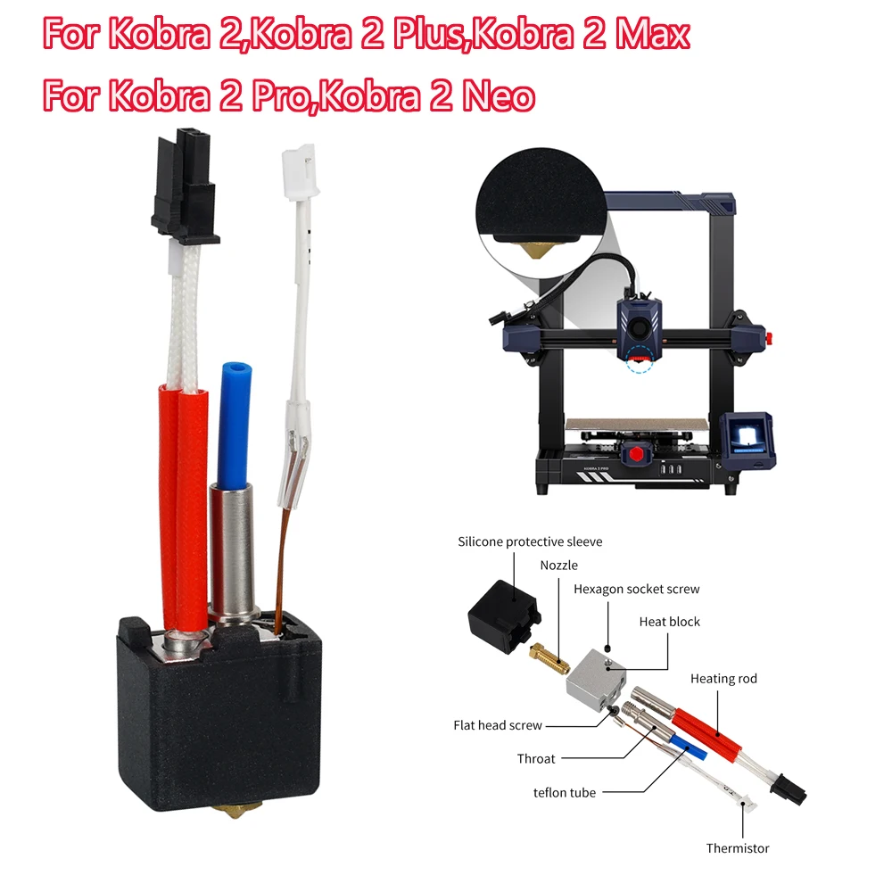 

Для Anycubic Kobra 2 Hotend Anycubic Kobra 2 Max Hotend Обновление Высокоскоростной 24 В 60 Вт Керамический нагреватель Термистор Kobra 2 Pro