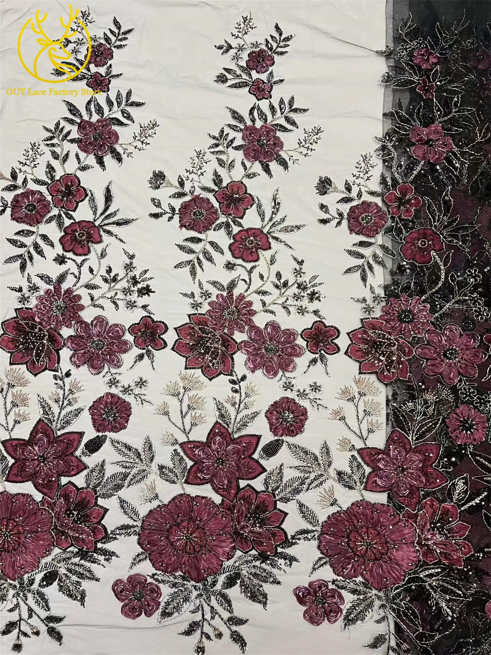 Modische 3D-Blumenstickerei Pailletten Tüll-Mesh-Spitze 2026 Nigerianische Perlen-Mesh-Spitze für Braut-Hochzeitskleider und Partykleider zum Nähen – Detail 8