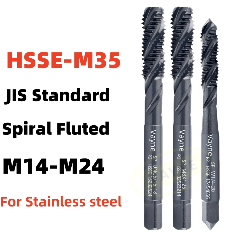 1pcs HSSE-M35 JIS Standard With INOX  Spiral Fluted TapSpiral Pointed Tap M14 M16 M18 M20 M22 M24 Machine Thread Tap For Steel