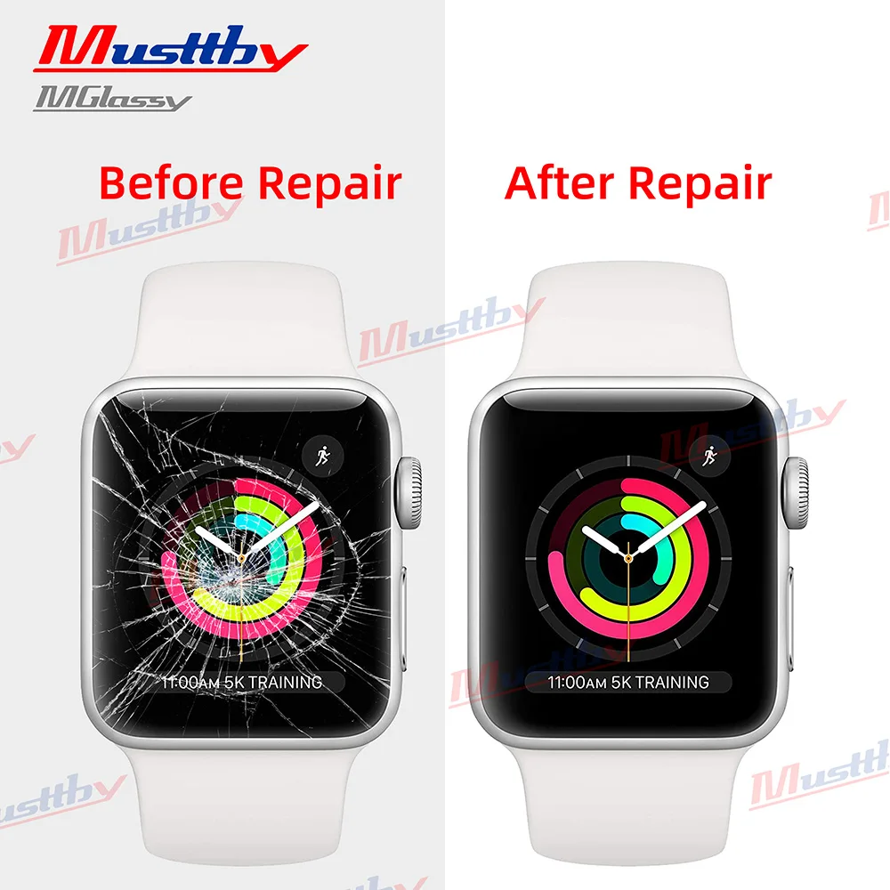 Musttby 5Pc For Apple Watch Series 9 8 7 6 5 4 3 S5 S6 45mm 42mm 44mm Touch Screen Panel LCD Front Outer Glass+OCA Replacement