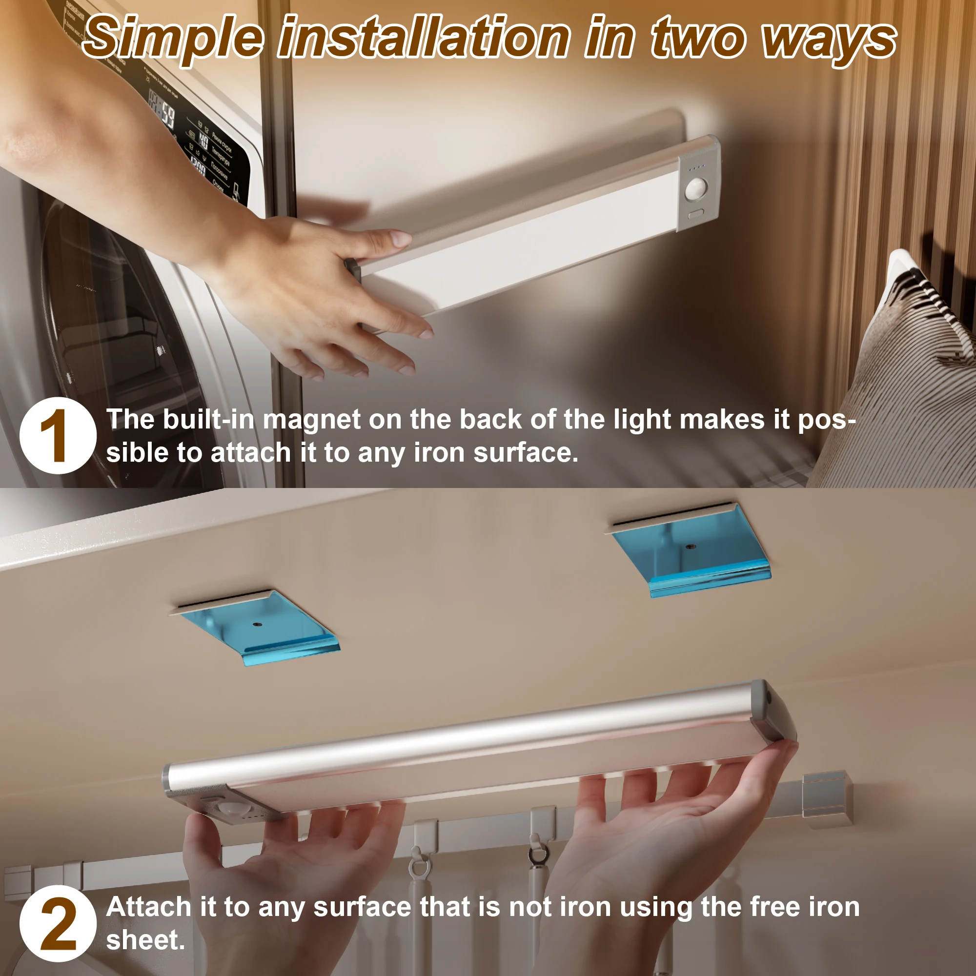 قطعتان، ضوء مستشعر حركة يعمل بالبطارية، ضوء USB قابل لإعادة الشحن، ضوء خزانة مغناطيسي، يعتم بثلاثة ألوان، مناسب للمدخل، المدخل، غرفة المعيشة، غرفة النوم #5