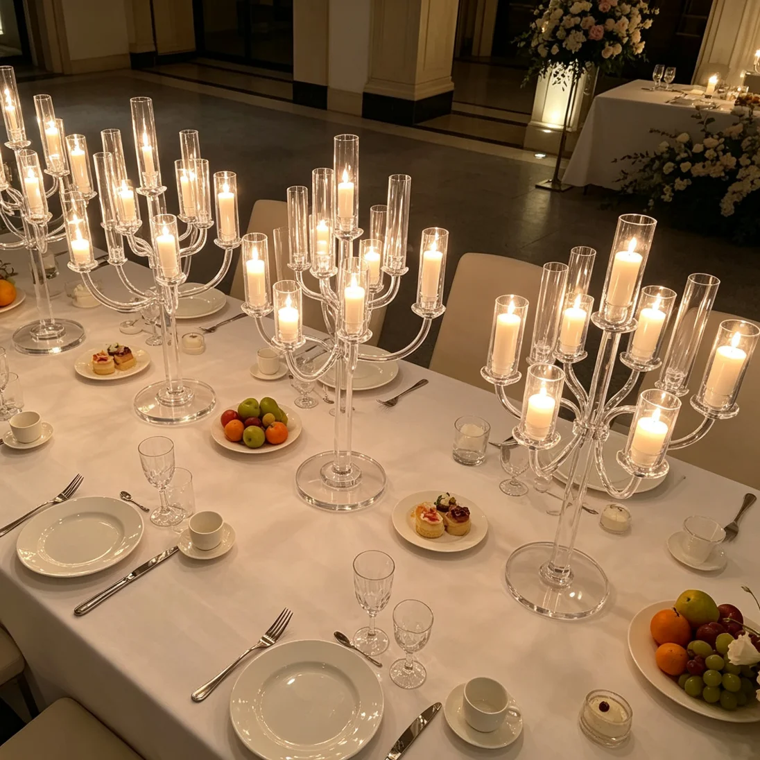 4-12pcs 9 Arms Clear Candlestick Decorative Pillar Wedding Candle Holder Acrylic Candelabra for Wedding Home Centerpiece Decor