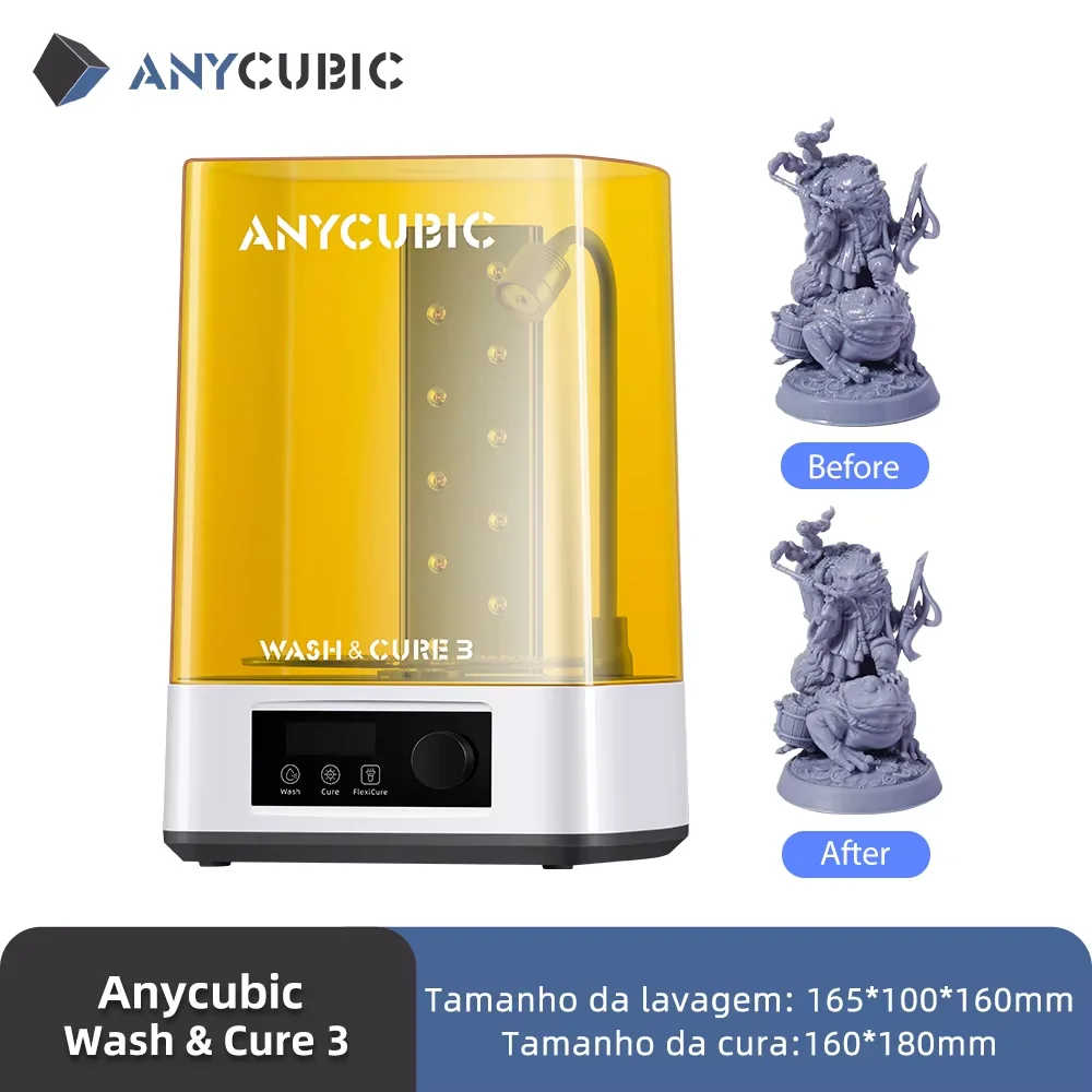 ANYCUBIC Wash & Cure 3 For Mars Photon Mono 2 LCD SLA DLP Impressora 3D Modelos UV Rotary Cura Resina Máquina De Limpeza 2 em 1