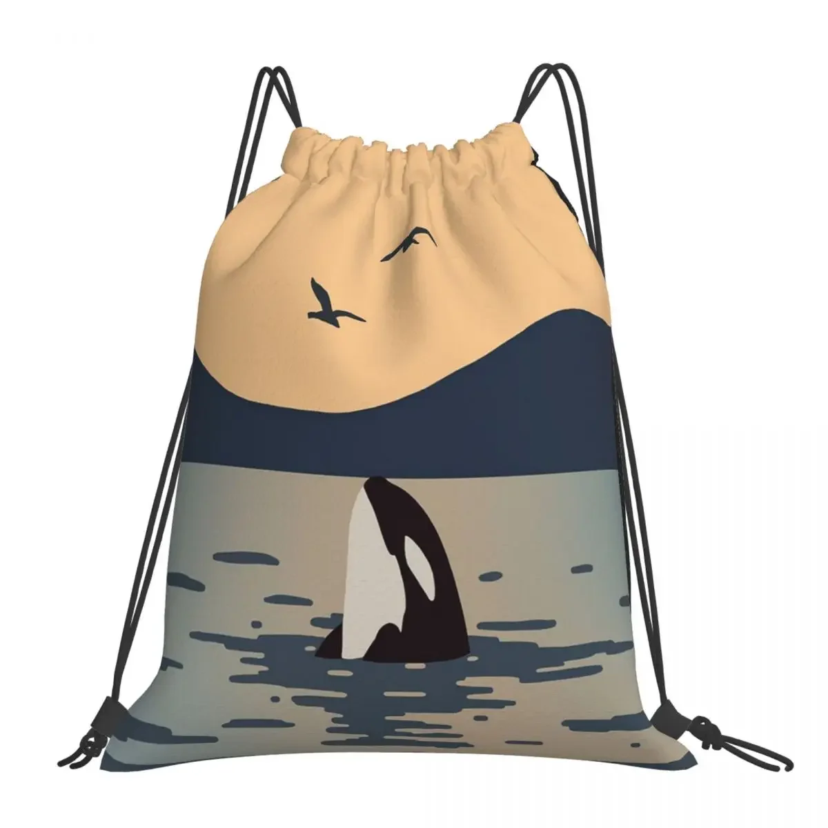 Killer Whale Orca Backpacks Multi-function Drawstring Bags Drawstring Bundle Pocket Sports Bag Book Bags For Man Woman School