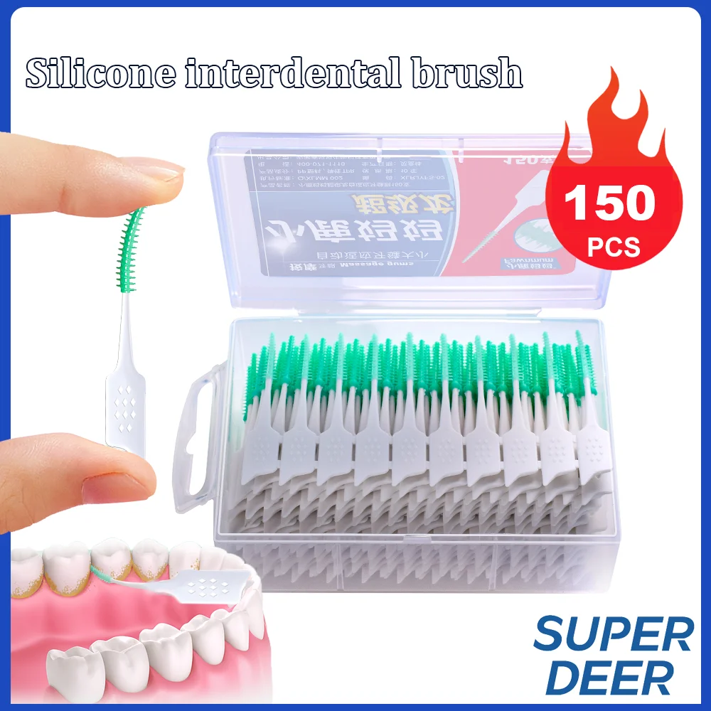 Super Deer 150pcs Silicone Interdental Brushes With Thread Orthodontic Braces Cleaning Brush Dental Toothpicks Between Teeth