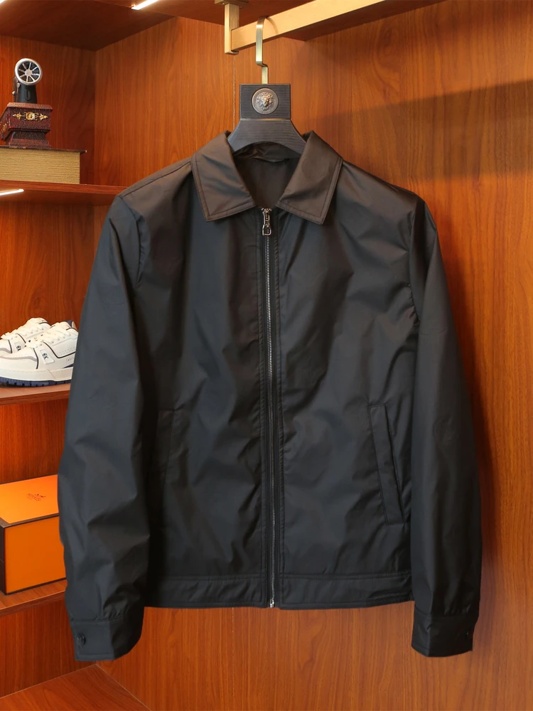 

Men's Slim Fit Casual Jaet Pure Color Busin Sle Autumn 2025 Polyester Fabric Long Sve Zipper Closure No Hat Included
