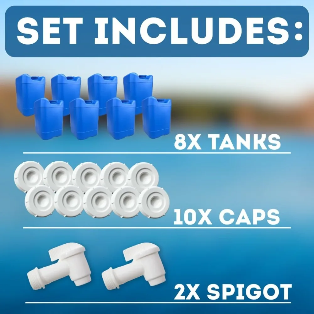 5 Gallon Stackable Water Storage Containers with Lids and Spigot, Easy Fill Design for Camping, Emergency and Survival Supplies