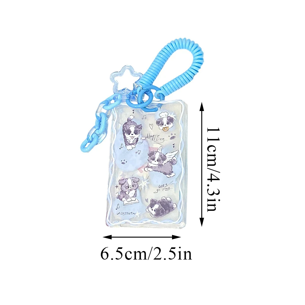 New Cartoon Photocard Holder Bag Charm With Spring Lanyard Transparent Acrylic Card Cover Case Anti-lose Bus ID Card Holder