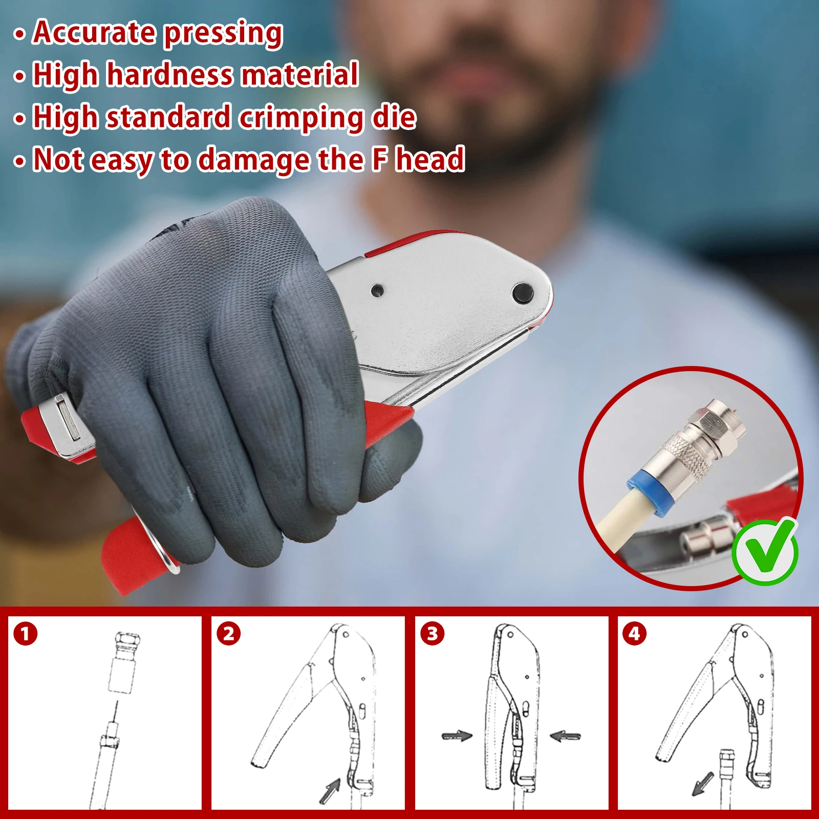 Coaxial Cable Crimping Pliers Set Coaxial Wire Stripper for RG59/RG59 Quad/RG6/RG6 Quad with 5F Type RG6 Compression Connectors