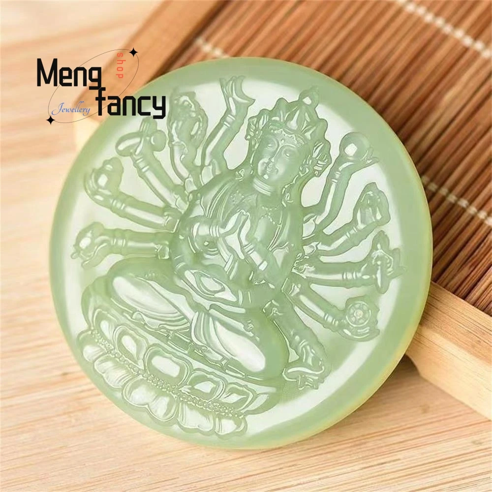 Natural Hetian Green Jade Thousand Hands of Goddess of Mercy pendant Simple Exquisite High-grade Fashion Jewelry Holiday Gifts