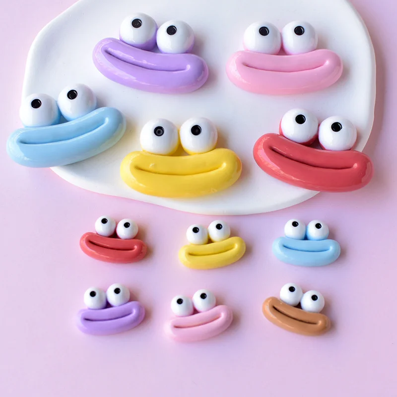 10Pcs Cartoon Fun Big Mouth Flatback Resin Creative Phone Decoration Materials Child Toy Craft Supplies DIY Handmade Accessories